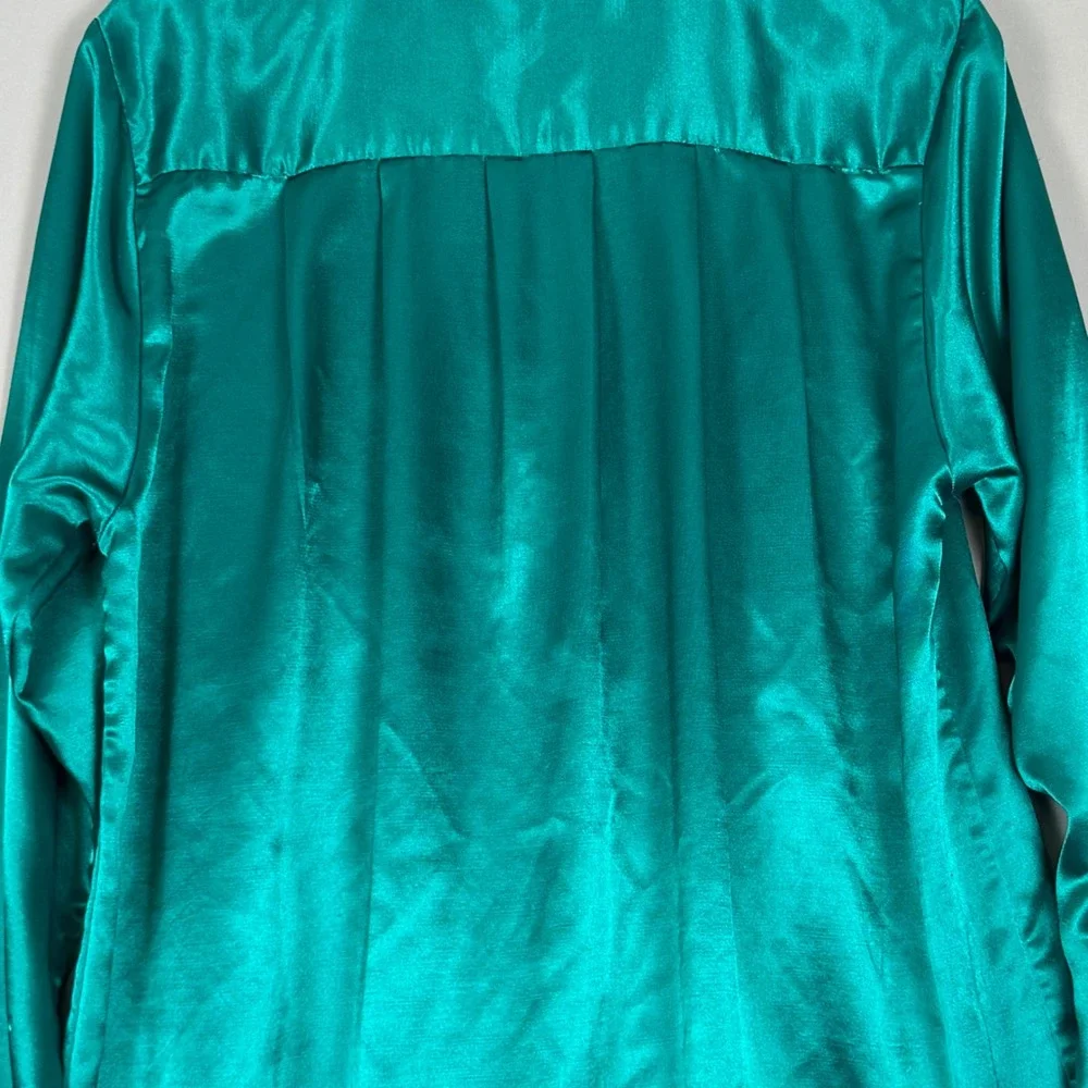 Softly Nightshirt Women Medium Teal Green Excellent Vintage 80s 90s Satin Button